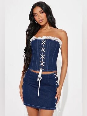 Fashion Nova Navy Lace-Up Skirt Set